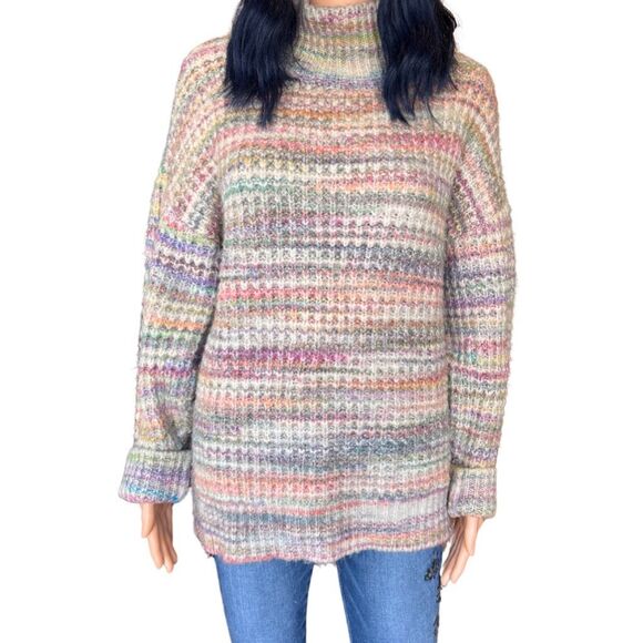 TopShop Space Dye Rainbow Chunky Turtleneck Oversized Sweater Medium - Picture 3 of 6
